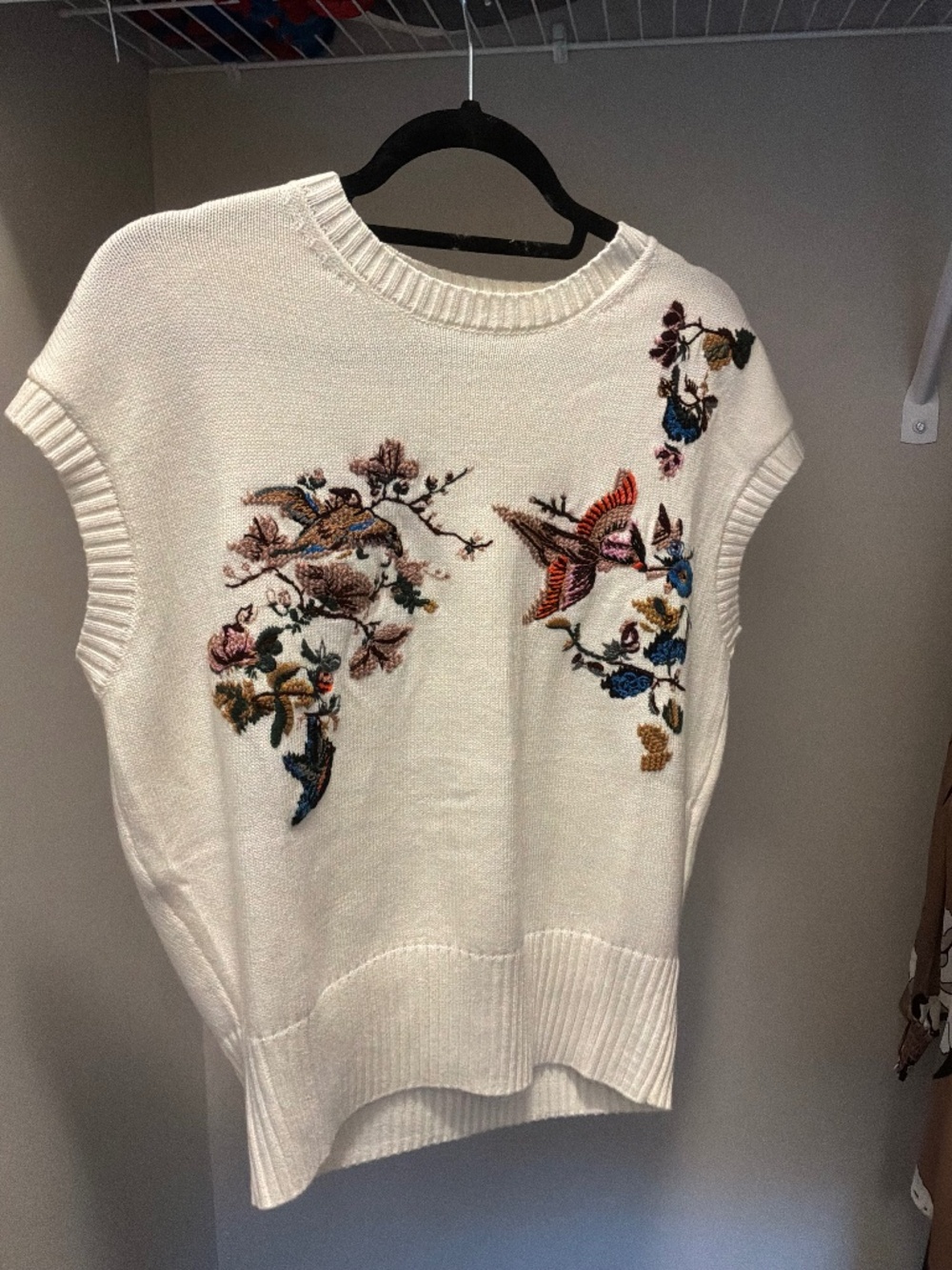 Embroidered Floral Bird Knit Vest